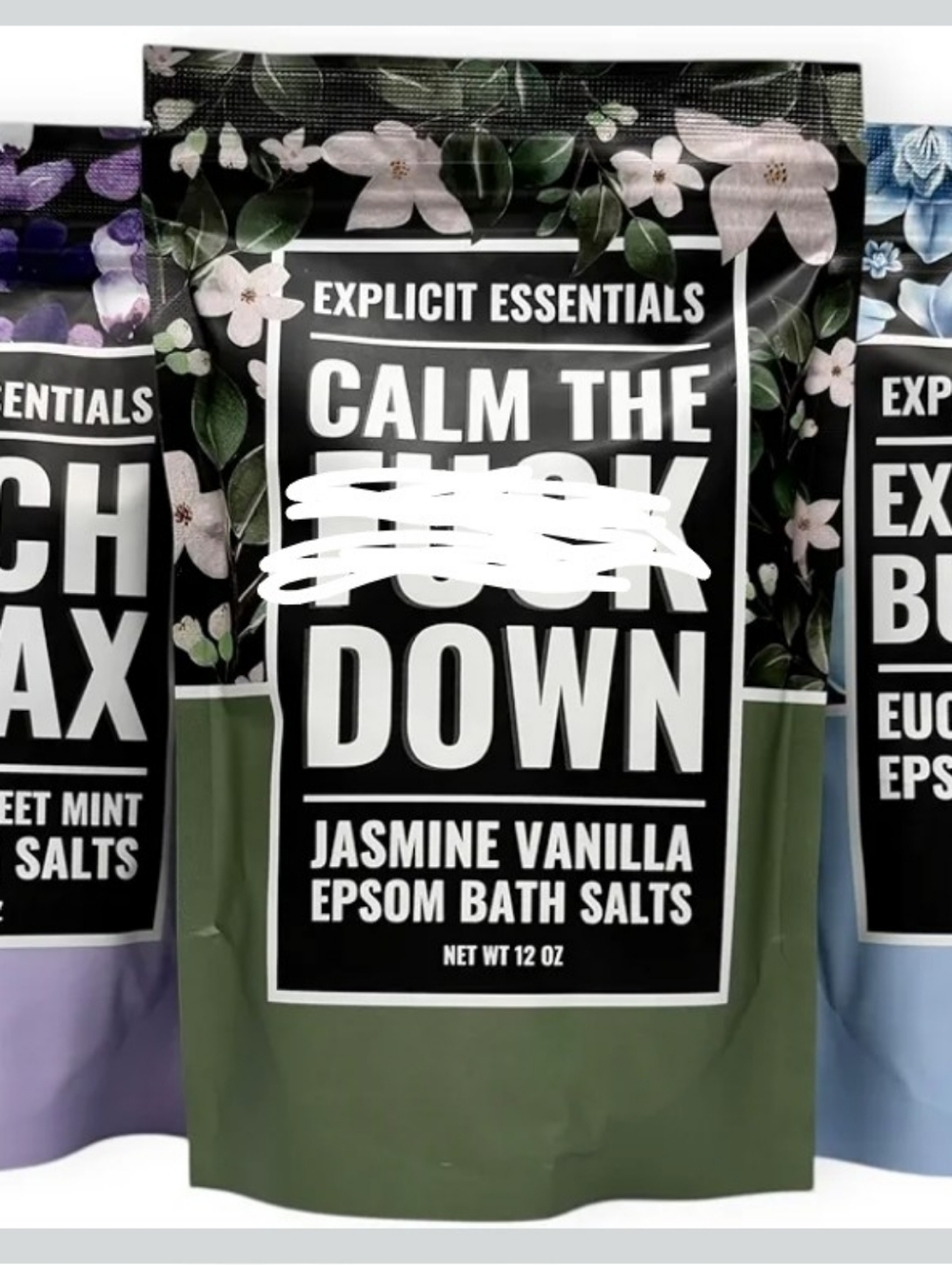 Explicit Essentials Calm The F()k Down Bath Salts Jasmine Vanilla 12oz NEW
